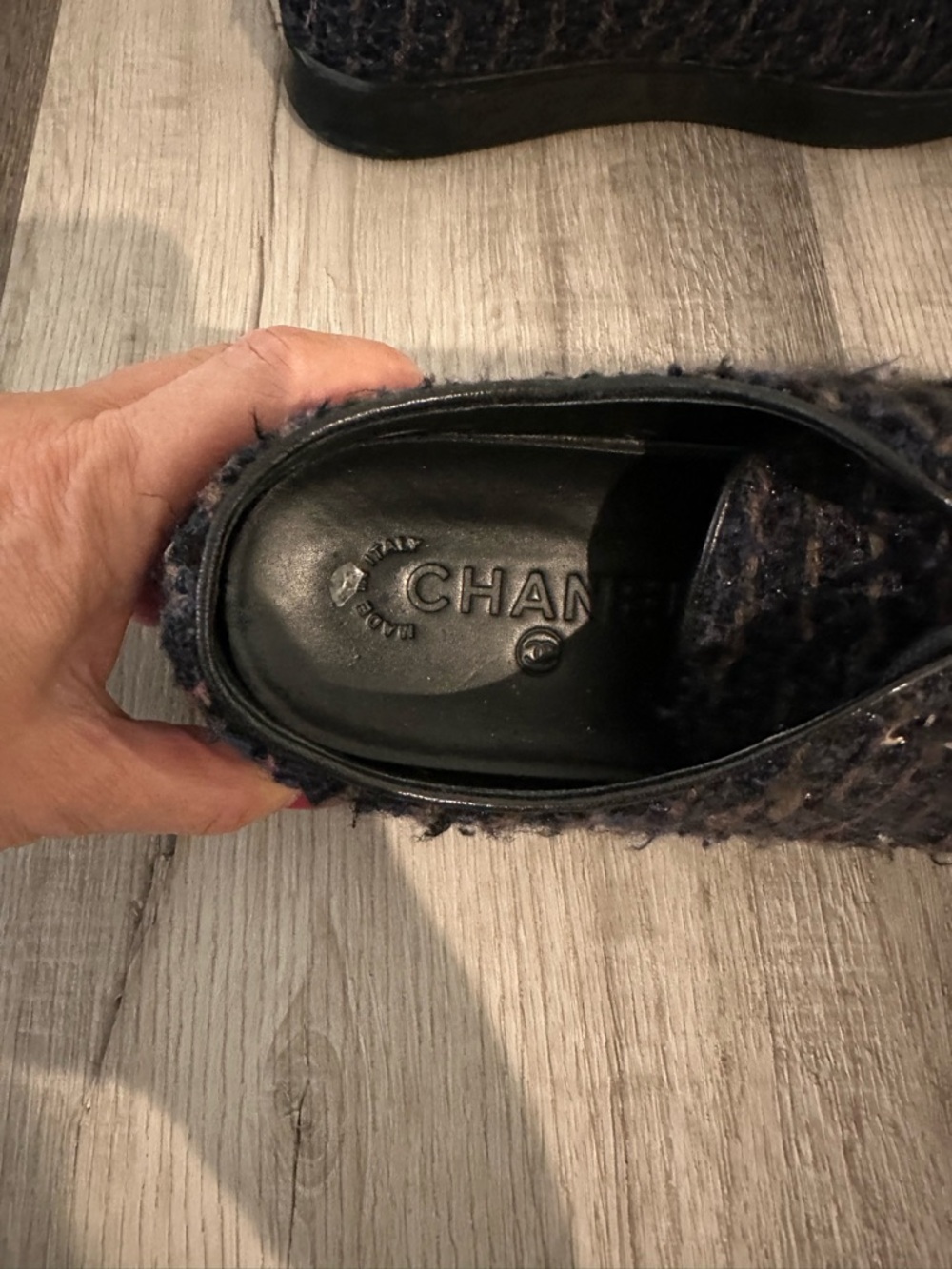 CHANEL Black Tweed Cap-Toe Lace-Up Sneakers with Logo - Picture 3 of 5